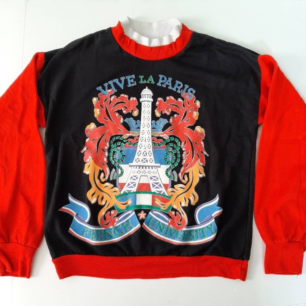 Vtg 90s Kids PARIS Graphic Print Pullover Sweatshirt Unisex